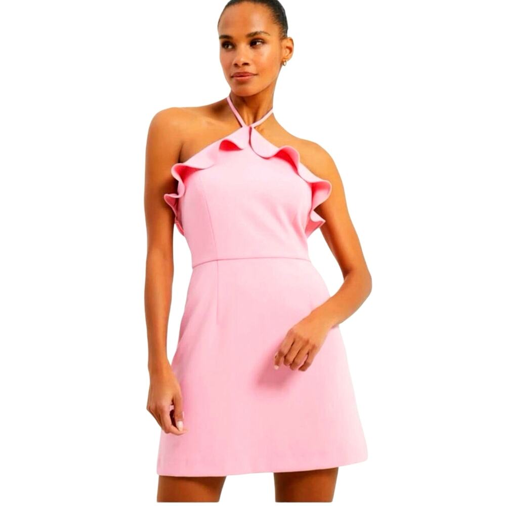 French Connection Pink Ruffle Halter Mini Dress